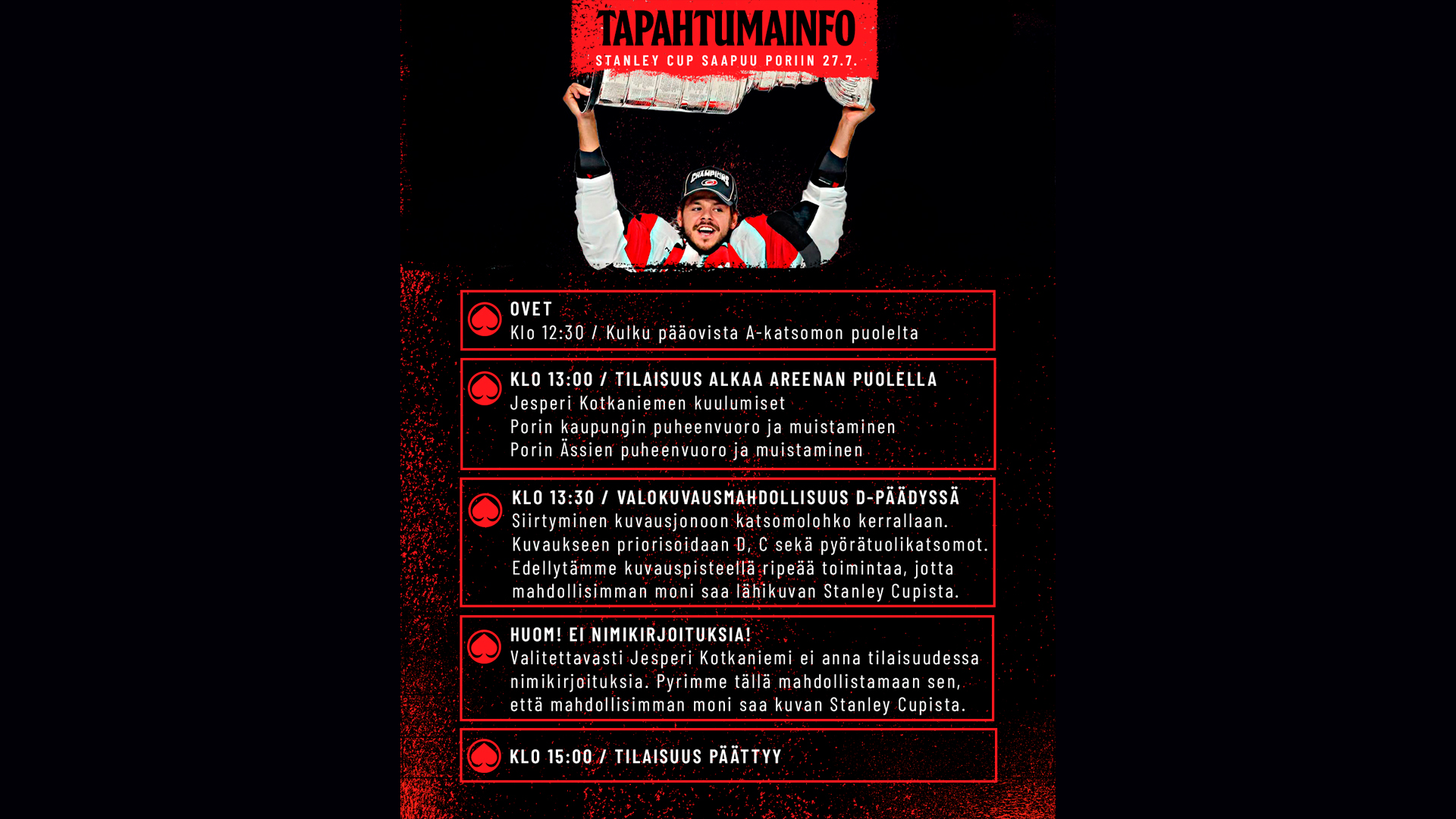 Tapahtumainfo Stanley Cup saapuu Poriin